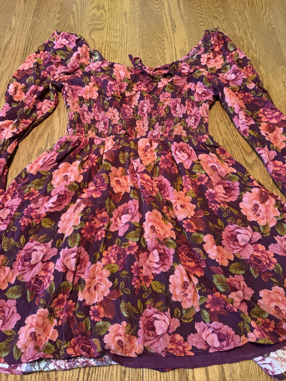 Altar’d State Floral Long-Sleeve Shirred Waist Dress